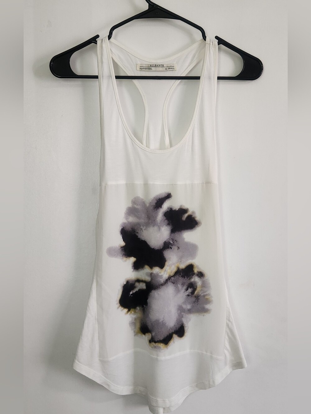 Allsaints Aura Vest Silk Panel Graphic Tank Top Small White Cloud Print